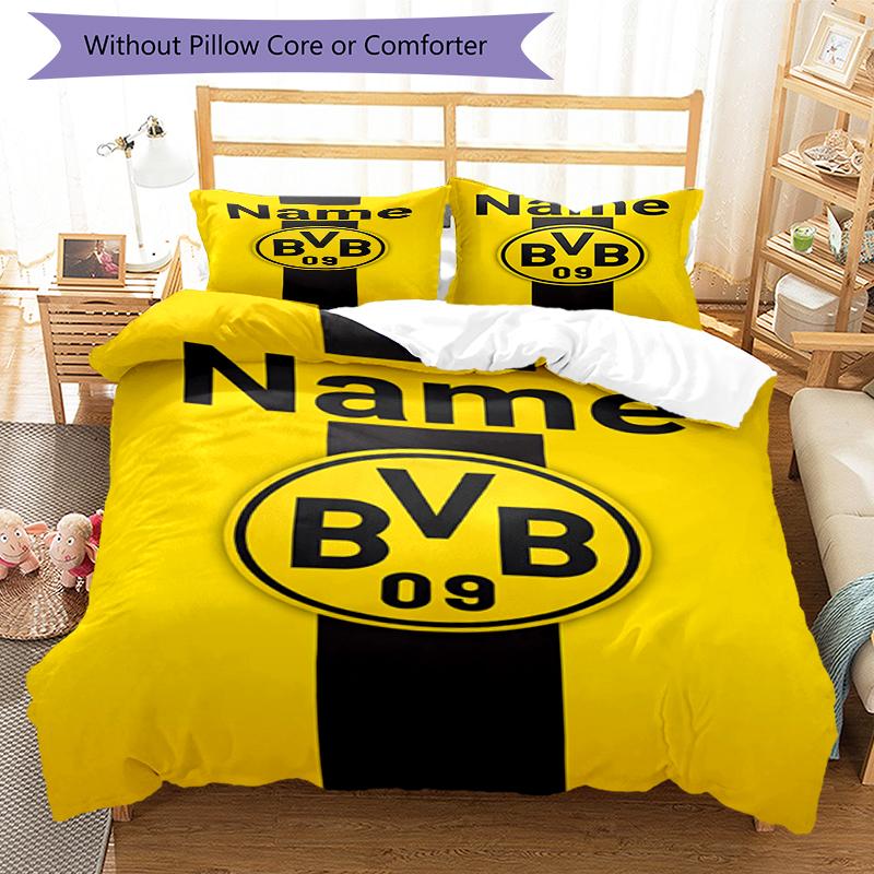 3Pcs Custom Name Borussia Dortmund Bedding Set Duvet Cover Closure Includes 1Duvet Cover 2Pillowcases Soft And Comfortable For All Seasons