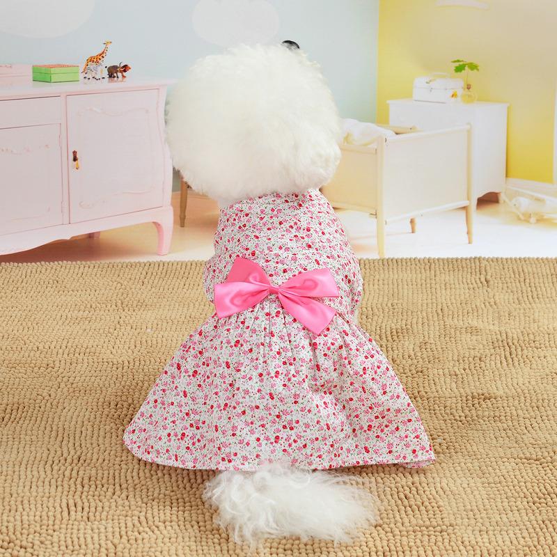 Vestido de cachorro com laço floral de verão Vestidos de casamento para animais de estimação Chihuahua Pug Yorkie Roupas Produtos para filhotes e gatos Roupas para cães pequenos