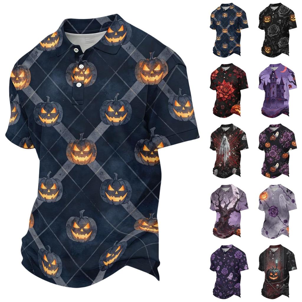 Men's Halloween Printed Short Sleeve Shirt for Holiday Party Costume