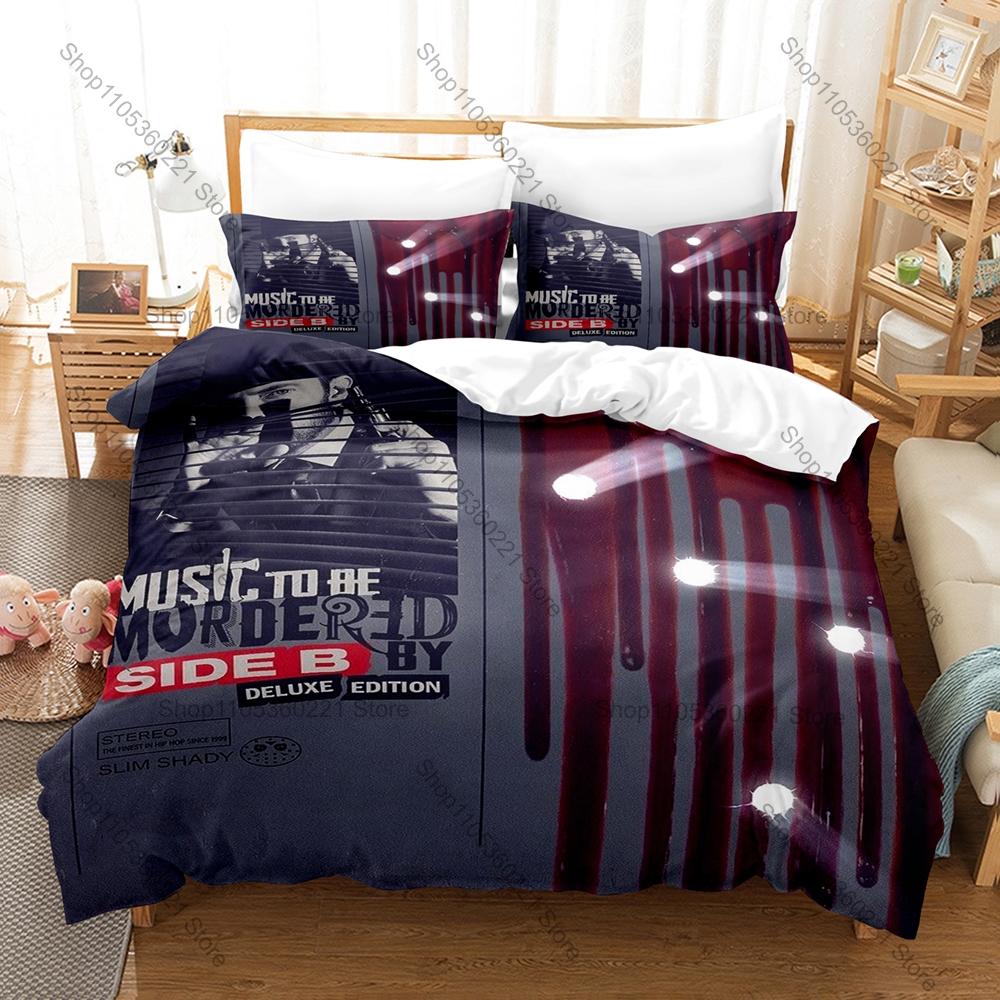 Legendarny Raper E-Eminem Music To Be Murdered By MTBMB Pościel 1 Poszewka na Kołdrę + 2 Poszewki na Poduszki HD Nadruk Hip Hop Pościel