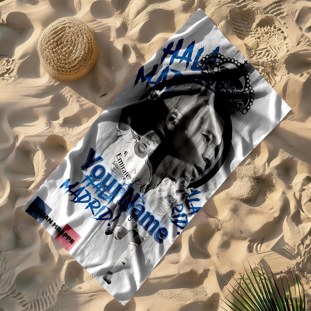 Mbappe Customize Your Name Beach Towel Soft Durable Quick-Dry Ideal for Travel Outdoor Swim Pool Yoga Surf Camping Hiking Gym Gift Holiday
