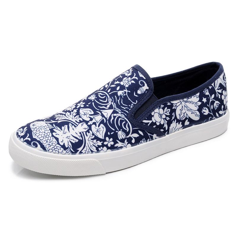 Nowe letnie płócienne wsuwane buty do skateboardingu dla mężczyzn z motywem kwiatowym, płaskie, niskie, z podeszwą ścięgnistą, odporne na zużycie