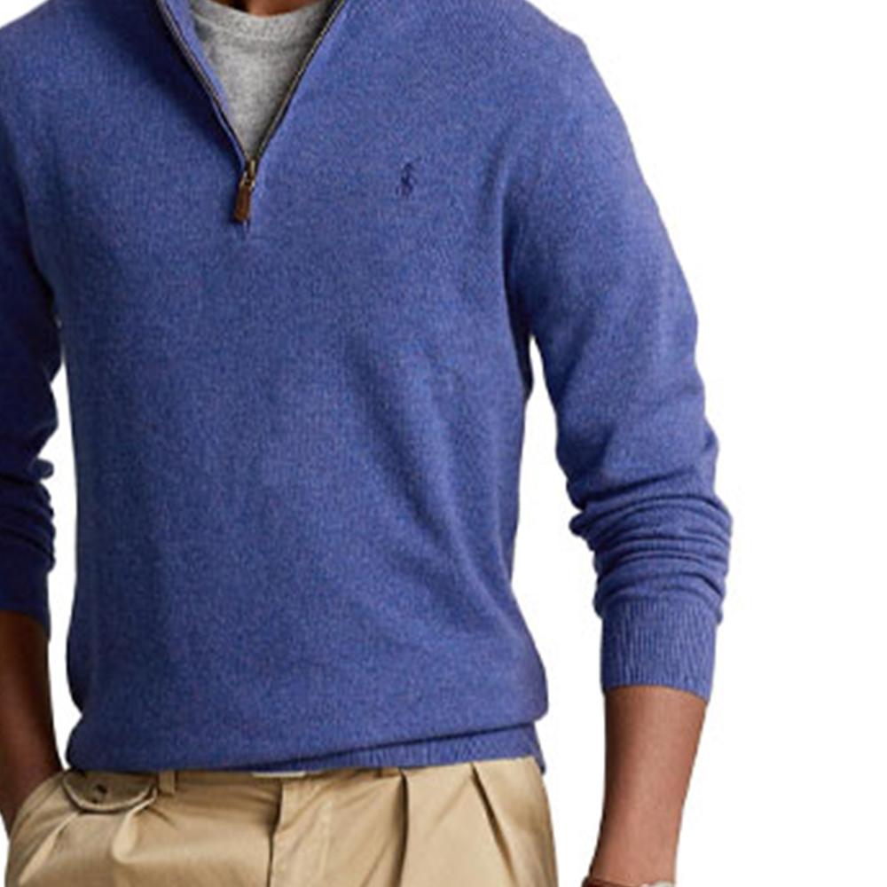 Polo Ralph Lauren Ss23 Solid Color Logo Embroidered Half-Zip Long Sleeve Sweater Men sweater Blue 710777743-012