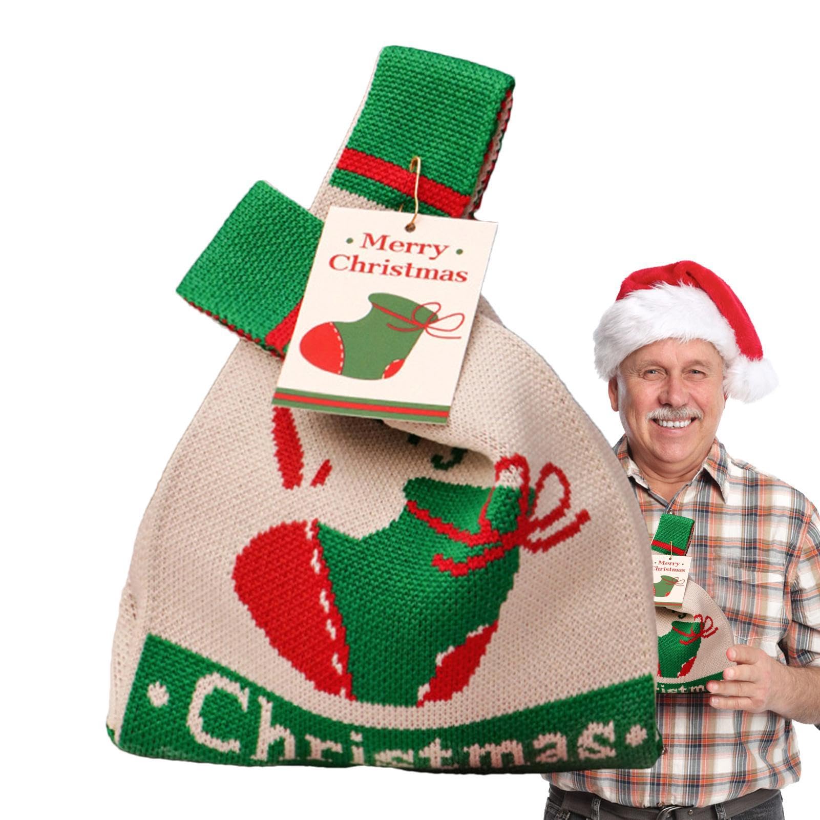 

Simple Christmas Gift Knot Wristlet Santa Claus Candy Bag Christmas Knitted Bag Reusable Party Favor Bag 12x8x7cm