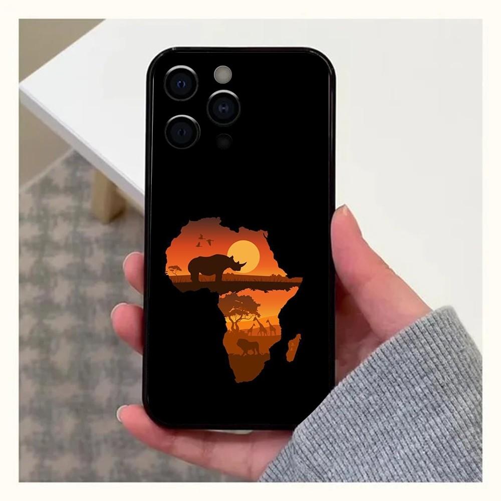 Africa Map Geogra Phone Case For Apple iPhone 15,14,13,12,11,Pro,X,XS,Max,XR,Plus,Mini Soft Black Cover