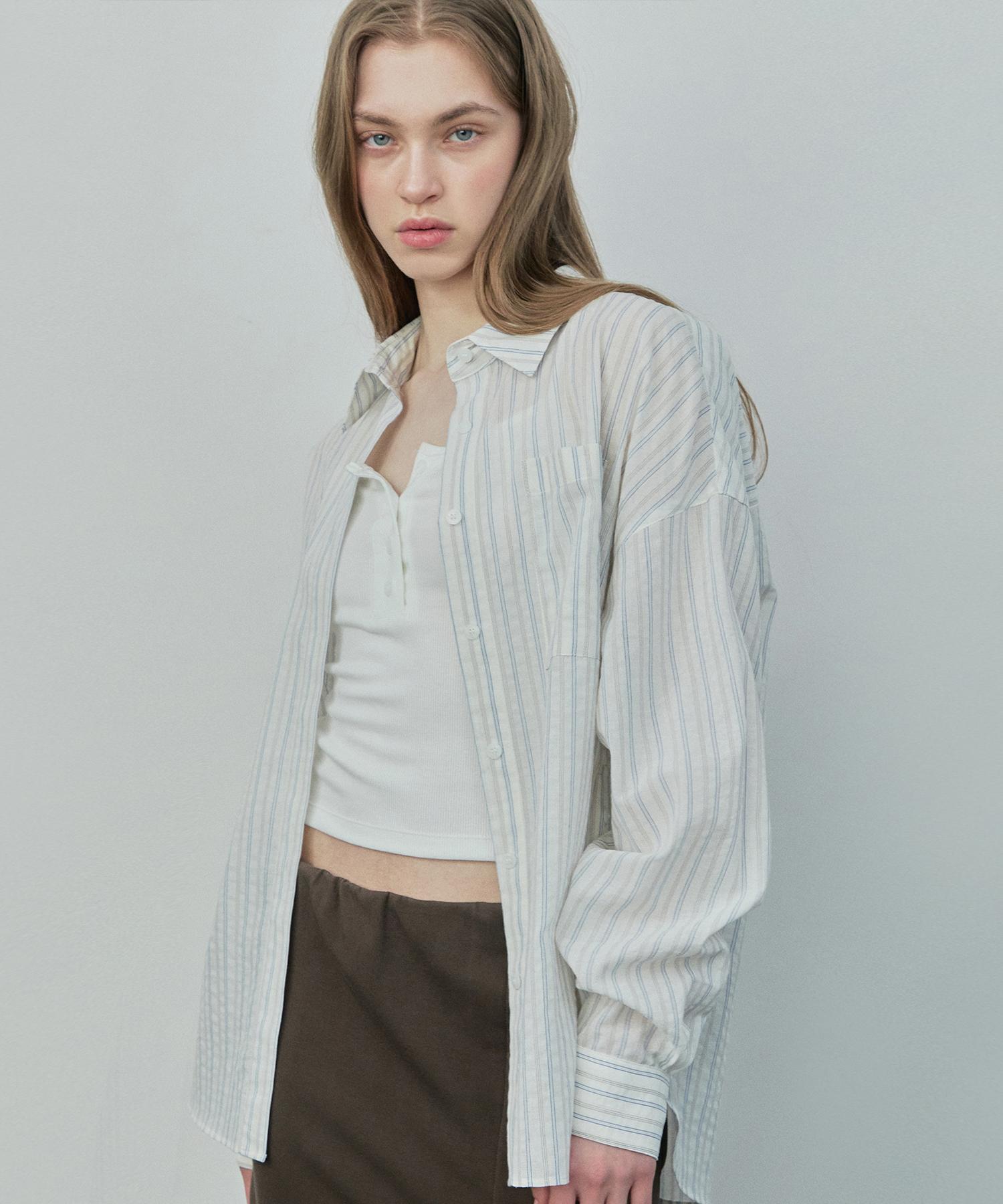 Ihr Side Button Striped Shirt / Blue Stripe