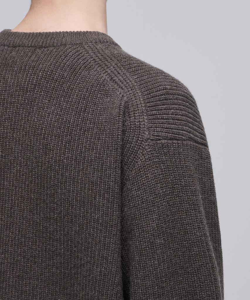 Musinsa Standard Relaxed Ribbed Round Neck Cardigan [Heather Brown]