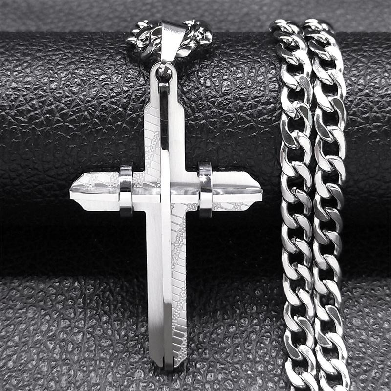 1PC Cross Long Necklace Stainless Steel Gold Plated Christian Long Necklace Bicycle Jewelry