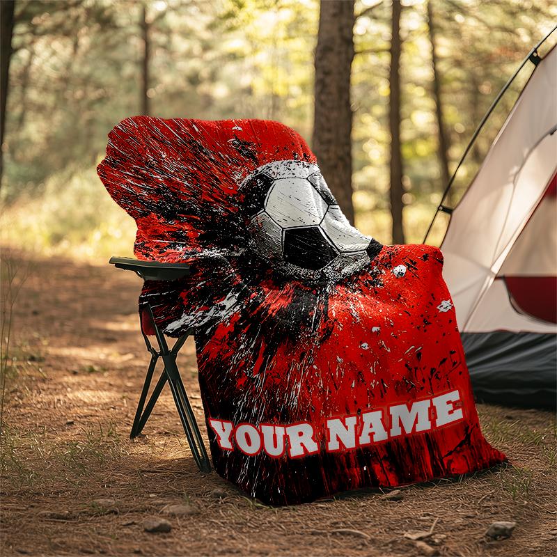 1PC Custom Name Soccer Art outdooor Flannel blankets Throw Blanket All-Season Throw Gift Bedspread for Couch, Bed, Camping Holiday Birthda