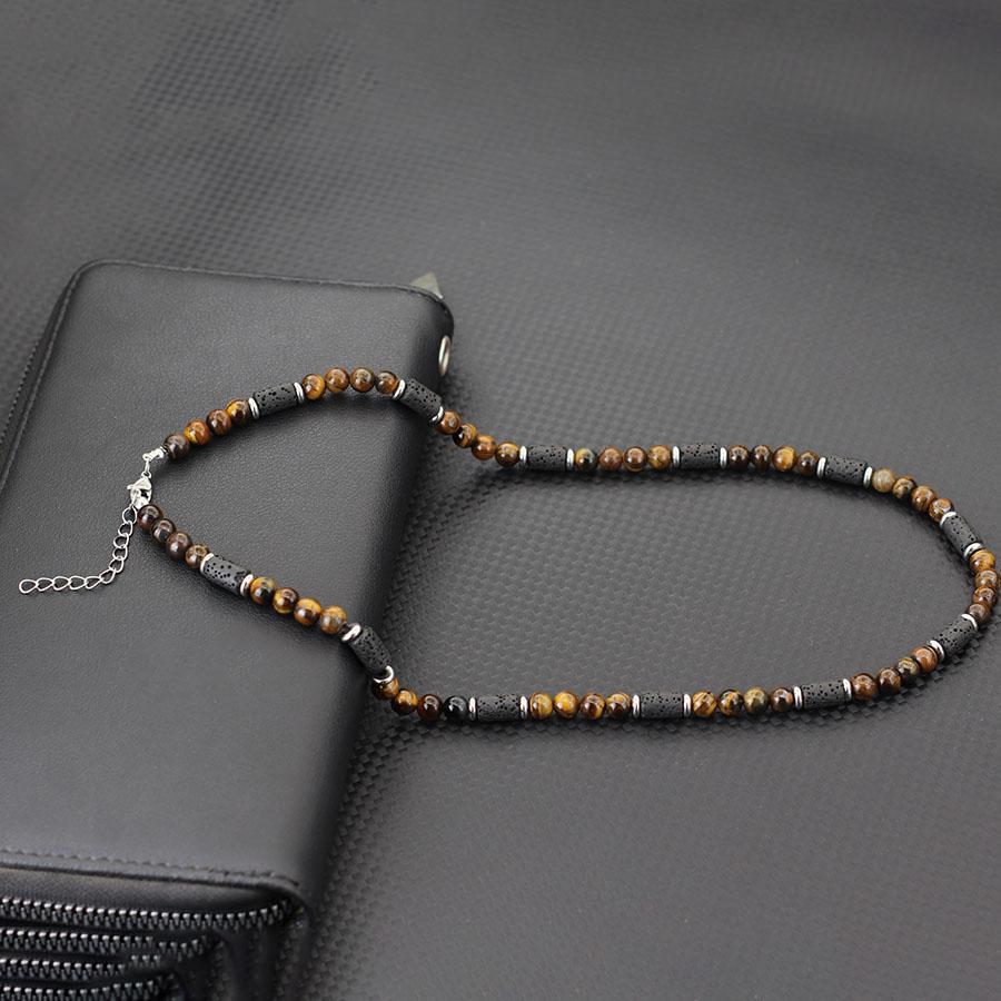 Noter Men Necklace Stainless Steel Buckle Natural Lava Turquoises Onyx Healing Collar Outdoor Cool Riding Neck Accessories Homme