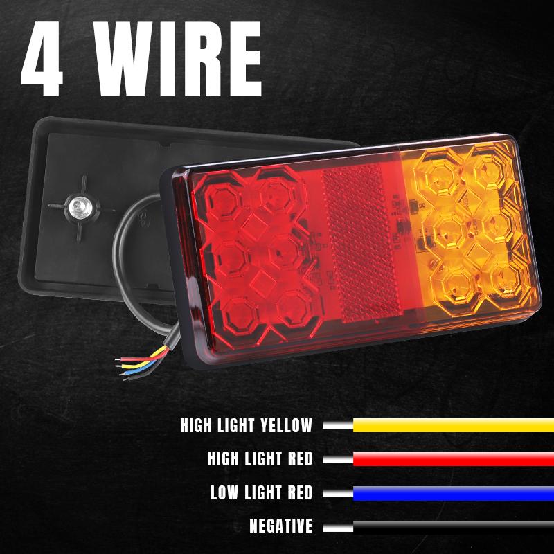 12 LED Tail Brake Light Square Signal Lamp Stop Warning Reverse Light For Car Truck Trailer Tractor Bus ATV RV Lorry Van 12V 24V