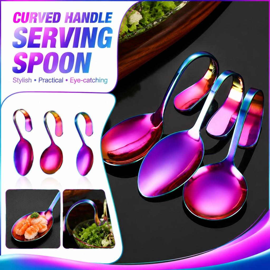 Stainless Steel Curved Handle Spoon Self Serve Buffet Spoon Seafood Sushi Serving Spoon Kitchen Utensil for Food Service