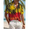 Men's Plant Print Vacation Style Short Sleeve Button-Down Shirt Outdoor Vacation Beach Summer Turndown Tee Spandex Hawaii Shirts