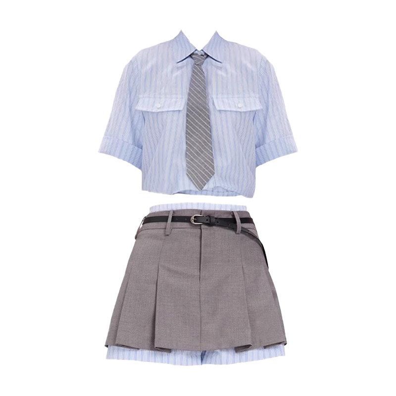 Summer clothes are matched with tea clothes and a complete set of small Korean jk uniforms. First love, pure milk, sweet college style suit.