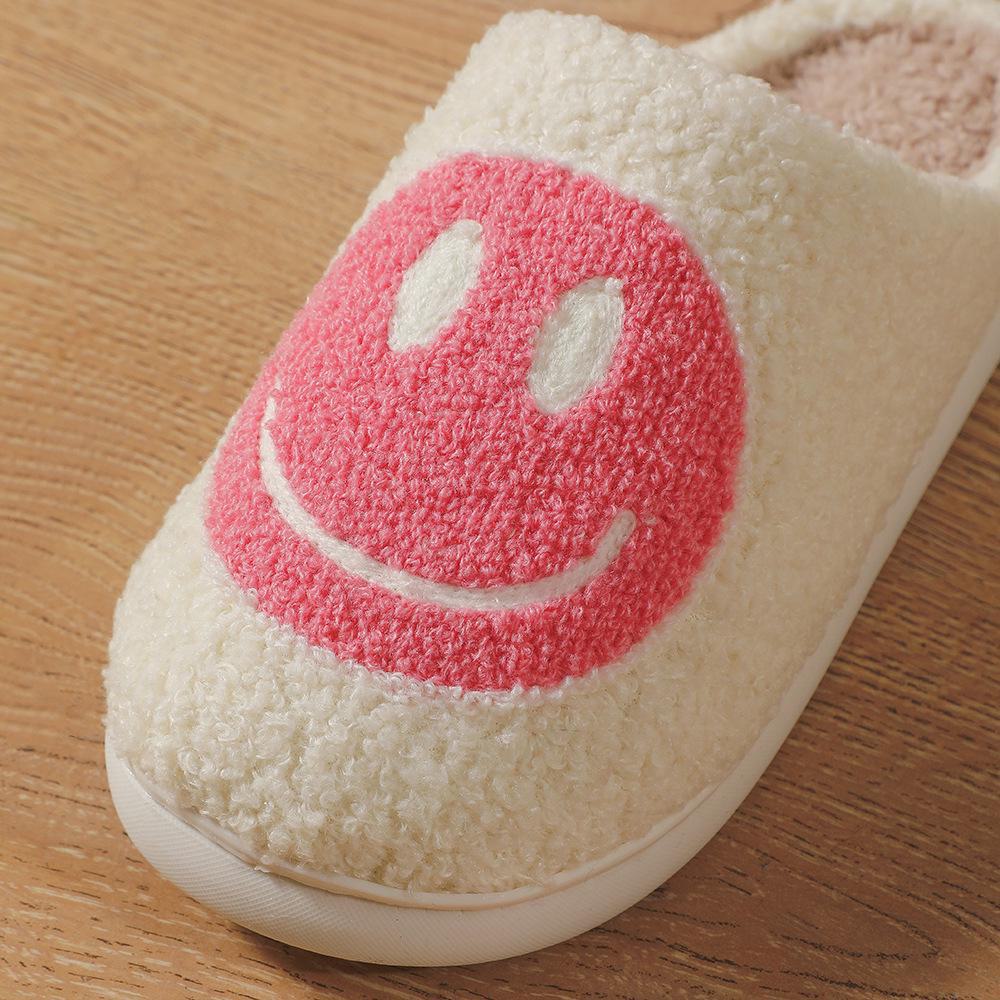 2024 Winter Eltern-Kind Baumwollhausschuhe: Plus Samt warm, Smiley-Design, Pelz gefüttert