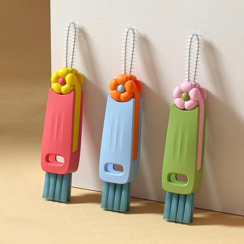 3 in 1 Niedliches Tassen-Deckel-Reinigungsbürsten-Set Mini Tassenflaschen-Reinigungsbürste Küchenwaschwerkzeug Mini-Reiniger für Reisen und Zuhause