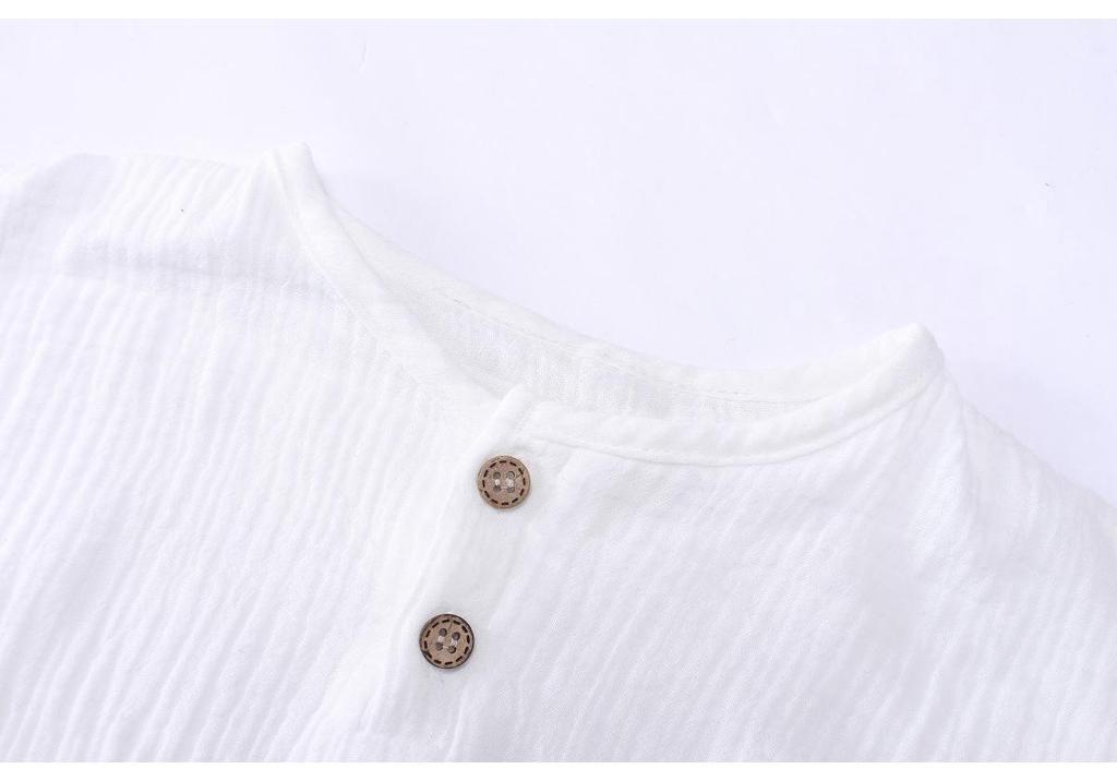 Kids' Summer Cotton Linen Two-Piece Set - Short Sleeve Top & Joggers