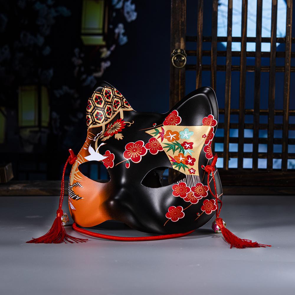 Handbemalte antike Wind-Hanfu-Masken, japanisches Dämonenmädchen, Fuchs, halbes Gesicht, Katzengesichtsmaske, Halloween-Kostüm, Party, Animation, Shake-Requisiten