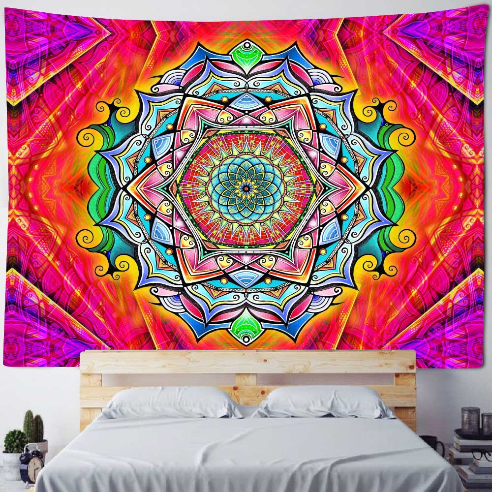Mandala Wandteppich Bohemian Heimtextil Wanddekoration psychedelisch mehrfarbig geometrische Fraktalkunst Raumdekoration