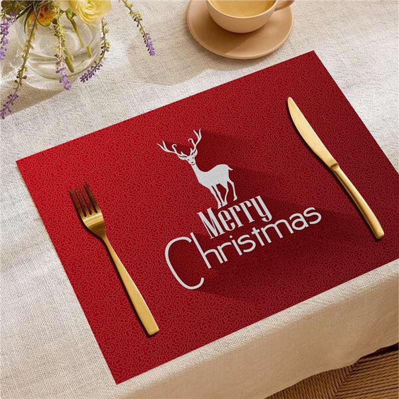 Christmas Digital Print Heat-Resistant Linen Placemat: European and American Birthday Party Table Decor