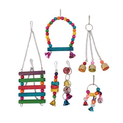 Bird Toy Set Colorful Chewing Climbing Parrot Swing Perch Toys with Bells for Parakeet Cockatiel