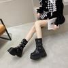 New Metal Decoration Women's Boots Side Zipper Round Toe Thick Sole Belt Buckle Women's Shoes Fashion Punk Style Mid-calf Boots
