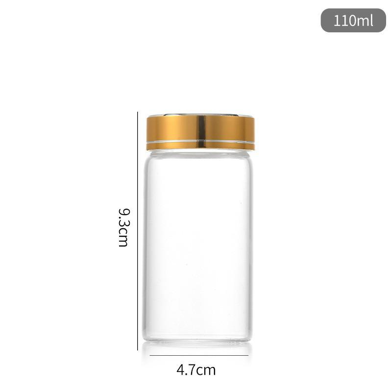 47mm Gold Cap Glass Bottle for Cordyceps, Agarwood, Medicine, Candy, Wish, or Drift.