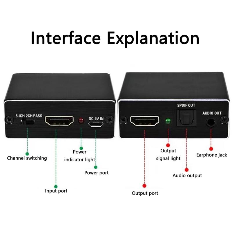 4K 4K HDTV Audios Extractor HDTV Audios Video Splitter 3.5mm Optical 5.1Output for Gaming Consoles Home Entertainment