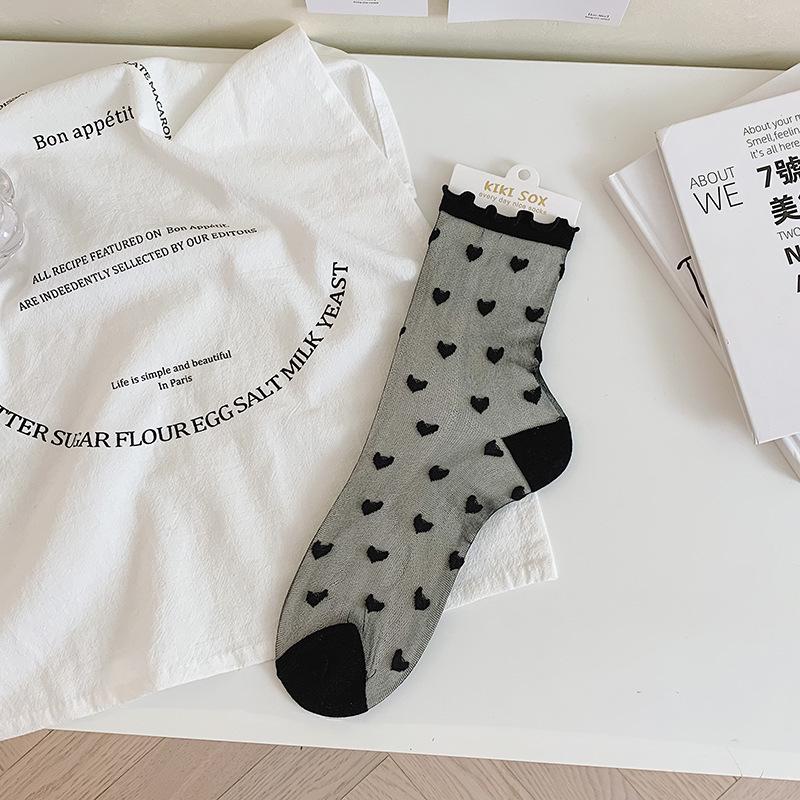 

Женские чулки JK из черного и белого кружева Love - Дизайн сетки в полоску и стекла One Size