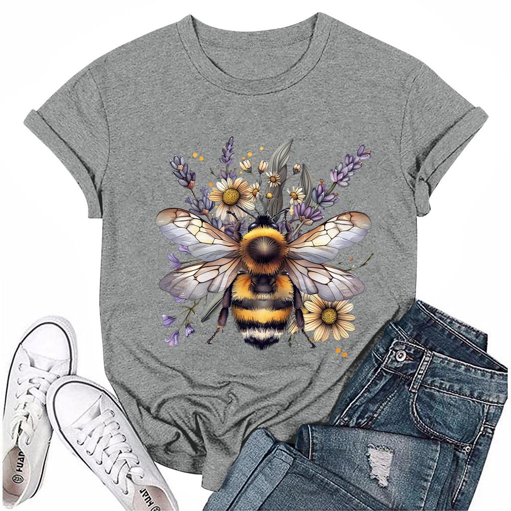 Women's Top Round Neck Casual Printed Short-sleeved T-shirt Top