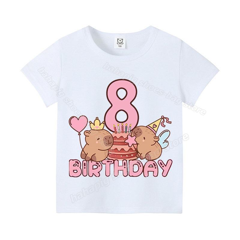 Capybara Girl Birthday Clothes Cute Toddler Kids Number T Shirt Cartoon Short Sleeve Baby Cotton T Shirt Summer Children  Tops