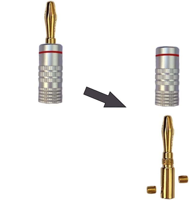 AMIUKON 24K Gold Plated Banana Plugs Speaker Cable Aluminum Metal 4mm of Connectors, Shell, 12AWG-18AWG Gauge, (Set 16)