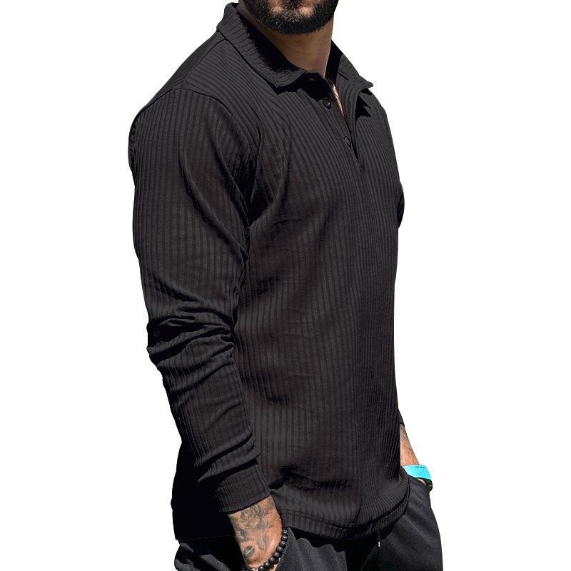 Pánské jarní a podzimní ležérní tričko s dlouhým rukávem a klopou, slim sportovní polo tričko s klopou, pánská móda