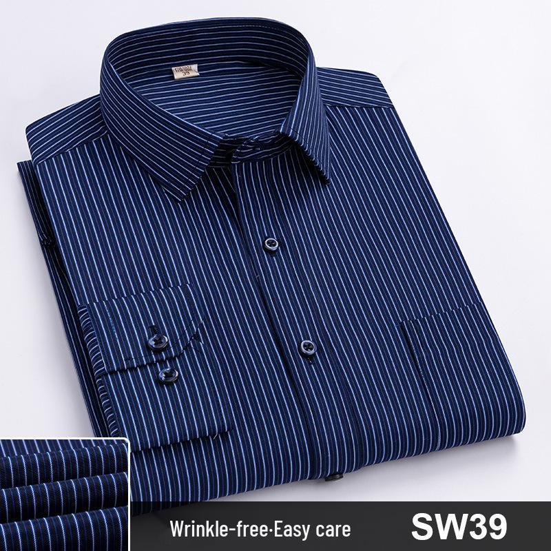 

2025 Men s Iron-Free Striped Business Shirt - Versatile, Long-Sleeve Formal & Casual Wear. 46