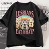 Retro LGBT Eat What Cat Lesbian Pride Tshirt Funny Equal Rights Graphic Cat Tees Unisex Short Sleeve Cotton Tshirt Clothing