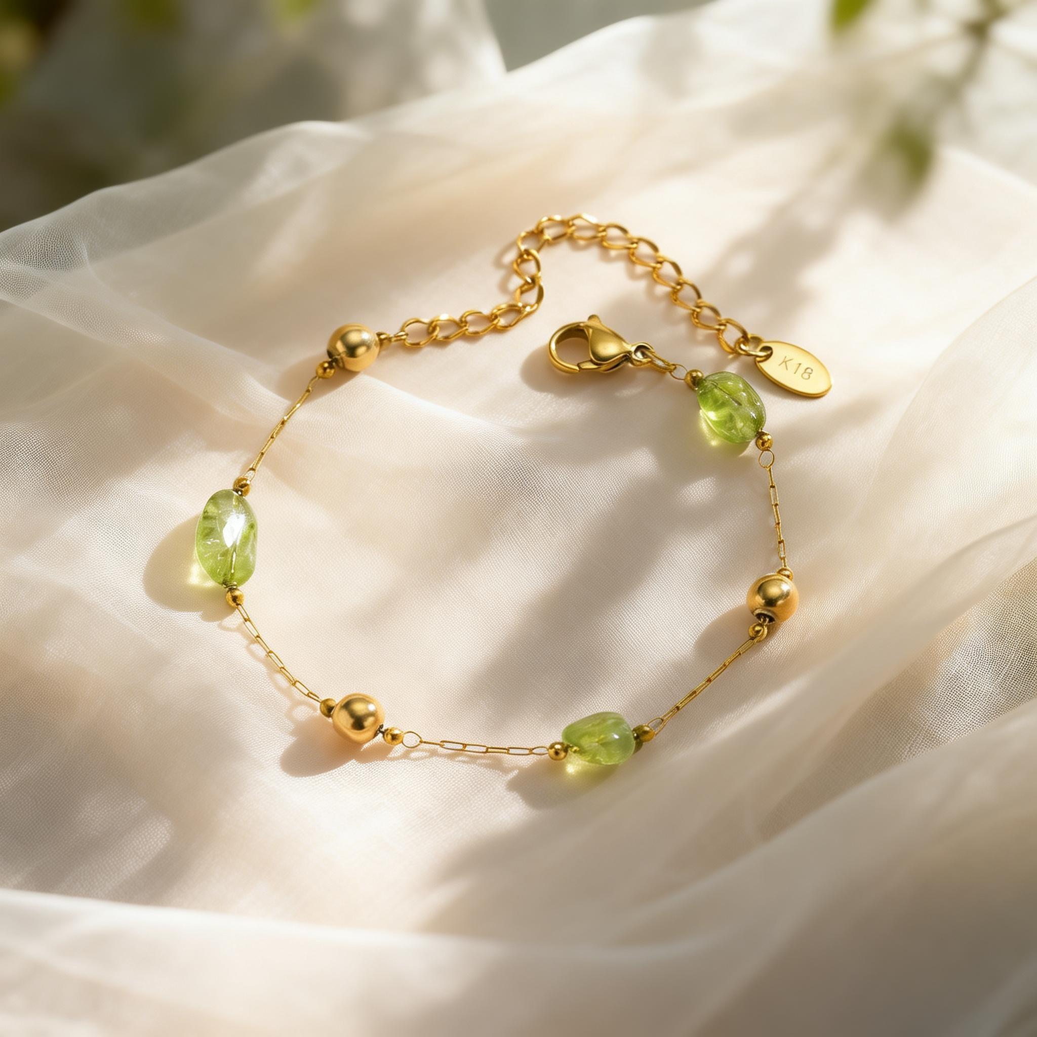 

Summer Boho Green Stone Bracelets for Women, Natural Stone Stainless Steel Beads Thin Chain Bracelets, Fashion Party Jewelry