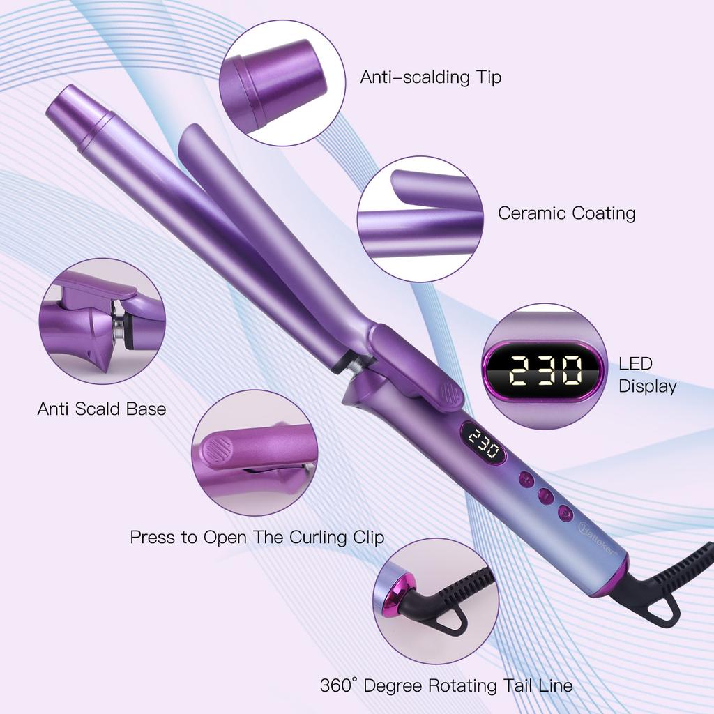 Hatteker US Lockenstab Großes Volumen Schädigt das Haar Nicht Dauerhafte Locken Negative Ionen 25mm Pony Langlebiges Styling Elektrischer Lockenstab