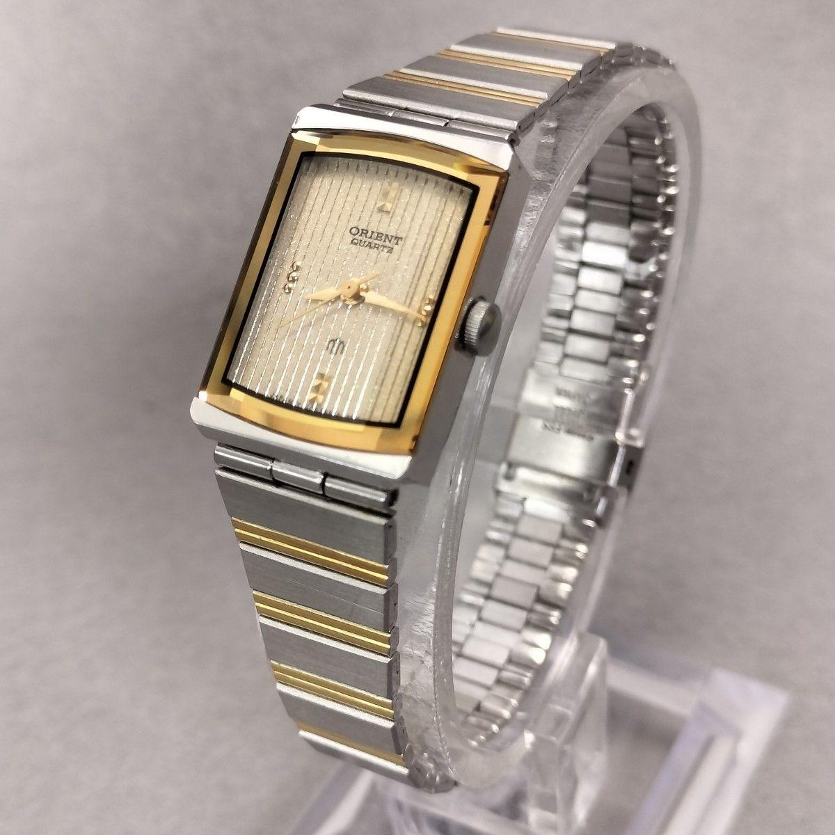Used [Working item] ORIENT Quartz Tank Type AQ528S Combination Color 90 s Vintage Rare Item Square