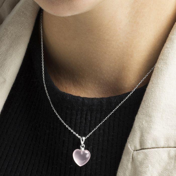 Collier Luxenter en argent 925 avec quartz rose finition en rhodié - Yedia