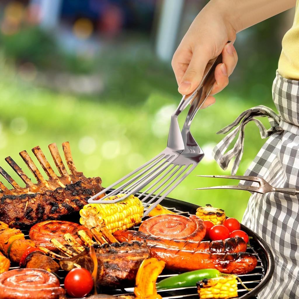 Stainless Steel Spatula Tongs for Cooking Fish Gripper Handy Pizza Clip Slotted Double Spatula Grill Tongs Metal s for Kitchen Use Fish