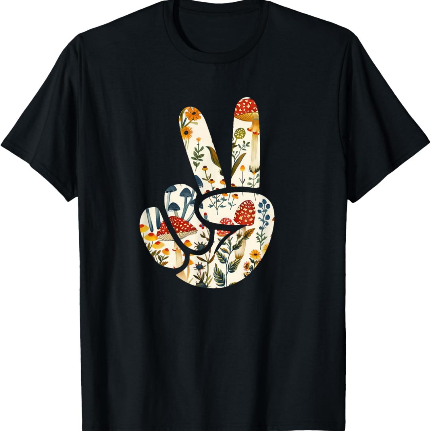 

Natural Silhouette Forest Meadow Cottagecore Peace Sign Hand T-Shirt(4) S чёрный