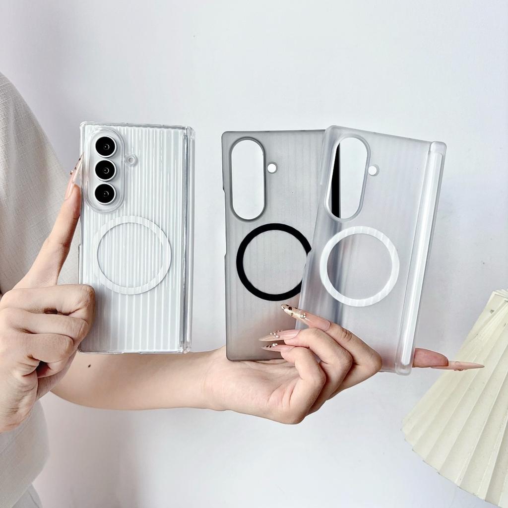 Matte Clear Corrugated Pattern Magnetic Case for Samsung Galaxy Fold 8 Ultra 8 7 6 5 Wireless Charge Hard PC Hinge Protect Cover