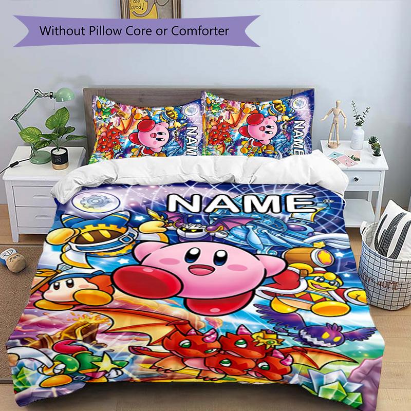 3pcs Kirby Cover Set - Personalized Name, HD Printed Bedding with 1 Cover and 2 Pillowcases - Perfect for Home Decor, Easy Care