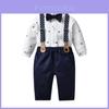 Stylish 2024 Summer Newborn Baby Boy Two Piece Suit With Bow Tie And Suspenders