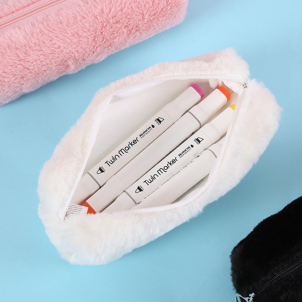 Bview Art Solid Color Plush Pen Pouch Student Stationery Organizer