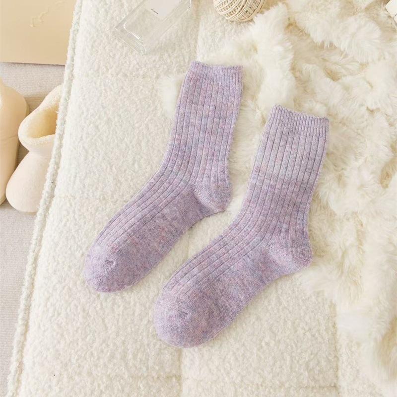 

Однотонные шерстяные носки для женщин на осень и зиму, утолщенные и теплые ретро двухслойные кашемировые носки 1 pair фиолетовый
