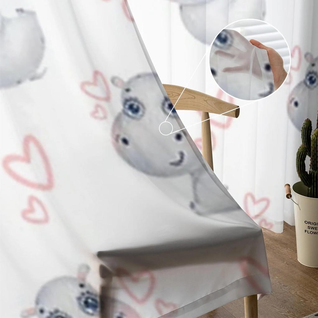 Cute Cartoon Hippos Sheer Window Curtains For Living Room Bedroom Modern Voile Tulle Curtains Fabric Drapes For Kitchen