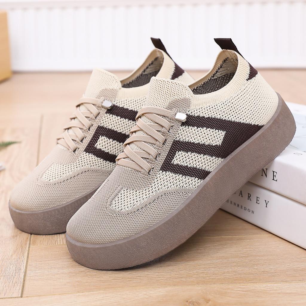 Summer Women Platform Sneakers New Knitted Mesh Fabric Breathable Flats Woman Thick-soled Outdoors Casual Walk Shoes