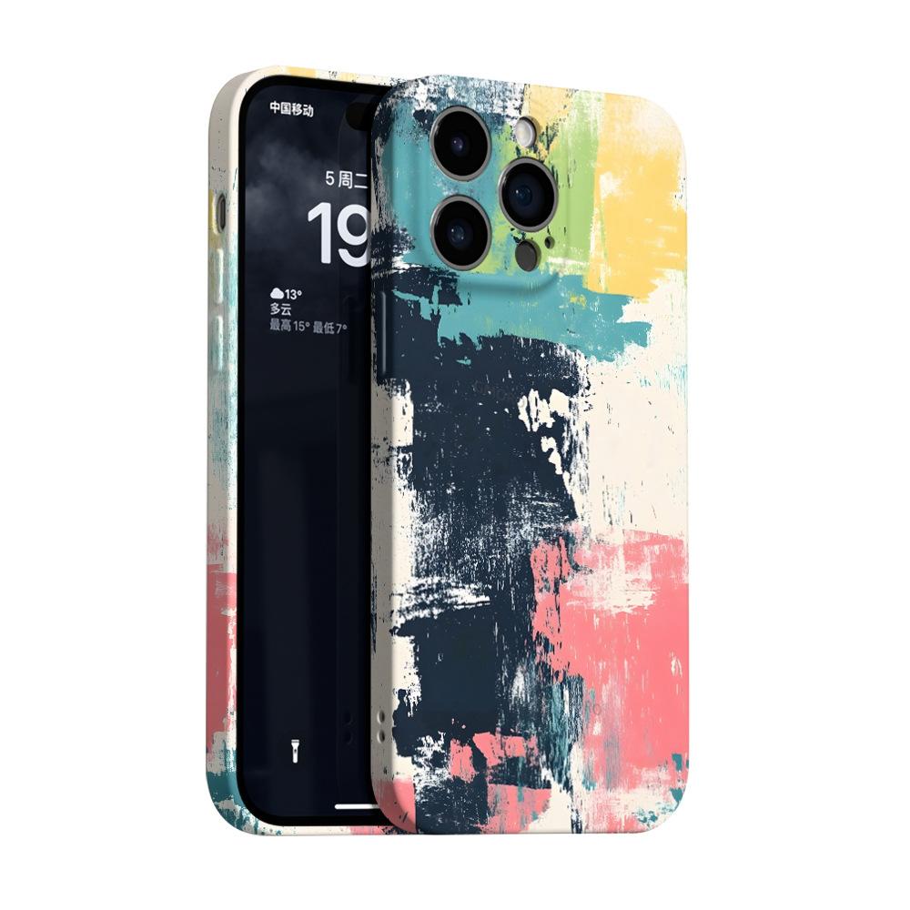 Artistic contrast color abstract oil painting apple 17 mobile phone case heat transfer process film case iPhone13 protective case