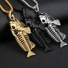 Cool Fish Bone Whole Fish Skeleton Stainless Steel Pendant Necklace Retro Jewelry Personality Hip-Hop Rock Jewelry Gift